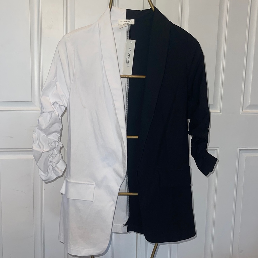NWT BE MINE black and white ruched sleeve jacket
